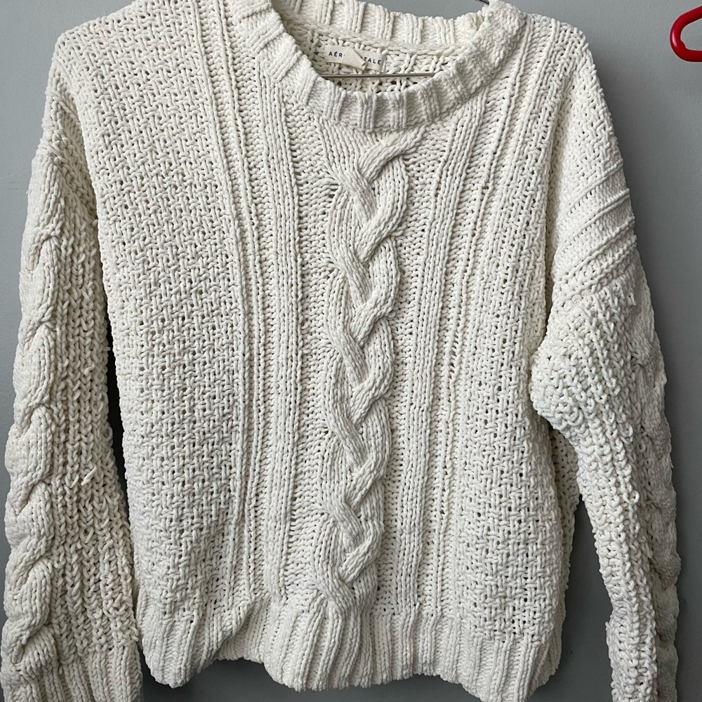 Aeropostale Cream Cable-Knit Crewneck Sweater